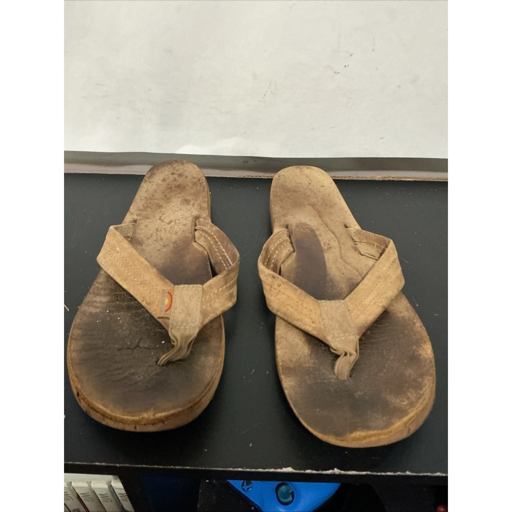 Rainbow Womens Brown Leather Premier Flip Flops Thong Sandals Size 8 VERY Worn